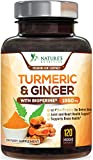 Turmeric Curcumin Ginger Bioperine 95% Curcuminoids 1950mg with Black Pepper for Best Absorption, Made in USA, Best Vegan Joint Support, Turmeric Supplement Pills by Natures Nutrition - 120 Capsules