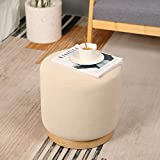 Round Ottoman Dutch Velvet Pouffe Footstool 15" Portable Padded Stool Seat with Stable Wooden Texture Base, Comfortable Seating Chair for Bedroom Living Room Balcony Game Dressing Room Office(Cream)