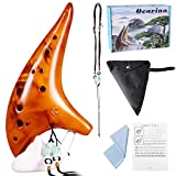 Genround Ocarina, 12 Hole Alto C Zelda Ocarina, Unique Natural Smoked Ocarina, With Beginner's Study Instruction and Protective Bag, Includes Lanyard & Wipe, Collectible, Gift IdeasAmber