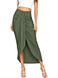 SheIn Women's Casual Slit Wrap Asymmetrical Elastic High Waist Maxi Draped Skirt Medium Olive Green