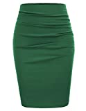 GRACE KARIN Womens Elegant Ruched Knee Length Slim Fit Business Skirt Green