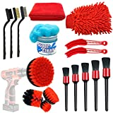 17 Pcs Car Detailing kit, Car Cleaning Tools Kit, Car Wash brush for Cleaning Wheels, Interior, Exterior, Leather, Dashboard, Air Vents & Other Vehicles Washing & Household - Auto Detailing Brushes