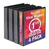 Samsill Economy 1.5 Inch 3 Ring Binder, Made in the USA, Round Ring Binder, Non-Stick Customizable Cover, Black, 4 Pack (MP48550)