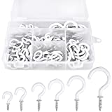 90 Pcs White Ceiling Hooks kit, 6 Sizes Vinyl Coated Screw-in Ceiling Hooks, Plant Hooks Kitchen Hooks Cup Hooks Ceiling Hooks for Hanging (1/2", 5/8",3/4",7/8",1'',1-1/4")