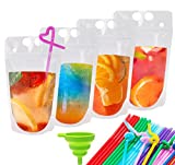 Plastic Drink Pouches for Adults, 50 Pcs Clear Zipper Drink Bags with Straws Heat-Proof Stand-Up smoothie Juice Pouches for Drinks, fruit, nuts, coffee, dry flowers and cookie