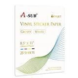 A-SUB 25 Sheets Vinyl Sticker Paper for Inkjet Printer - Glossy Printable Vinyl 8.5x11 Inch Waterproof Sticker Paper for DIY Any Decal You Like