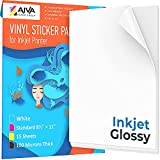 Printable Vinyl Sticker Paper for Inkjet Printer - Glossy White - 15 Self-Adhesive Sheets - Waterproof Decal Paper - Standard Letter Size 8.5"x11"