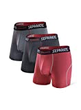 Separatec Men's 3 Pack Sport Performance Dual Pouch Boxer Briefs 6.5"-8" Long Leg Underwear(M,Black/Dark Gray/Maroon)