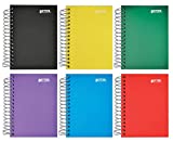 Fat Book Spiral Notebooks, 6 Pack, Small Notebooks with Poly Plastic Covers, 5.5 x 4 inches, 1-Subject, College Rule, 200 Sheets, by Better Office Products, 6 Assorted Primary Colors, 6 Count