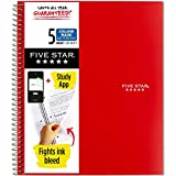 Five Star Spiral Notebook + Study App, 5 Subject, College Ruled Paper, 11" x 8-1/2", 200 Sheets, Red, 1 Count (72077)