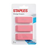 Staples Pink Wedge Erasers, 3/Pack