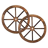 2Pcs Wooden Wheel,Old Western Style Garden Art Wall Decor Wooden Wagon Wheel Brown (24-Inch)