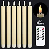 GenSwin Flameless Ivory Taper Candles Flickering with 10-Key Remote, Battery Operated Led Warm 3D Wick Light Window Candles Real Wax Pack of 6, Christmas Home Wedding Decor(0.78 X 9.64 Inch)