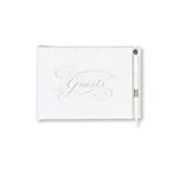 C.R. Gibson White and Silver Wedding Guest Book for 500 Guests, Pen Included 9.75'' W x 7'' H