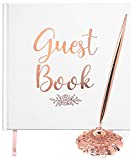 LEMON SHERBET Wedding Guest Book with Pen and Stand - Beautiful Rose Gold Design - Guest Sign in Book for Wedding Reception - Store Photos and Signatures for Years to Come (Rose Gold)