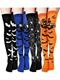 4 Pairs Thigh High Long Stockings Over Knee Socks Cosplay Festival Stockings (Halloween Bat Style)