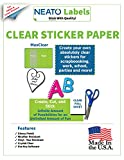 Clear Sticker Paper - Vinyl Full Sheet Label - Weatherproof - for Inkjet Printers - 10 Premium 8.5 x 11 Inch Crystal Clear Printable Sticker Paper - Tear Resistant- Strong Adhesive