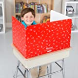 Really Good Stuff Large Privacy Shields for Student Desks  Set of 12 - Gloss - Study Carrel Reduces Distractions - Keep Eyes from Wandering During Tests, Red with School Supplies Pattern