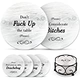 Funny Coasters for Drinks with Holder - Absorbent Drink Coasters Set 6 Pcs - 3 Sayings - Housewarming Gift for Friends - Men, Women Birthday - Cool Home Decor - Living Room, Kitchen, Bar Decorations