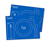 AllSpice 18" x 13" Kids Table Setting Placemats 2-Pack Montessori Style, Silicone (Blue)