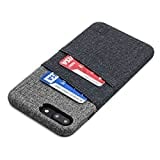 Dockem Luxe Wallet Case for iPhone 8 Plus and 7 Plus - Slim, Simple Card Case with UltraGrip Canvas Style Synthetic Leather: Professional Executive Cover with 2 Card/ID Holder Slots [Black and Grey]
