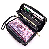 All-in-One Cash Envelopes Wallet Finances Organizer with 12 Budget Envelopes & Budget Sheets, PU Leather Wallet with Zip Phone Pocket Clutch Large Travel Purse Wristlet Hand Strap Maker Pen