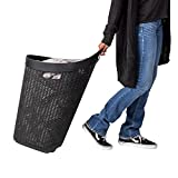Mind Reader Rolling Laundry Basket, Wheeled Ventilated Hamper with Cutout Handles, Lightweight Washing Bin, Dirty Clothes Storage, Plastic, 60 L Capacity, Brown
