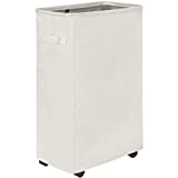 Chrislley 45L Slim Laundry Hamper with Wheels Narrow Rolling Laundry Basket Foldable Dirty Clothes Portable Skinny Hamper Organizer Storage Bins (21.65 inches, Beige 1)