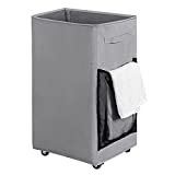 Chrislley 90L Rolling Laundry Basket Large Laundry Hamper with Wheels Collapsible Clothes Hamper Rolling Tall Laundry Storage Cart Foldable Clothes Organizer (Grey)