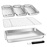 Grill Basket Set, 6-piece Stainless Steel Vegetable Grill Tray, 16.5" x 11" Pan with Cooling Rack For Veggies, Cookies and Meats, Heavy Duty & Easy Clean, Grilling Gifts for Men