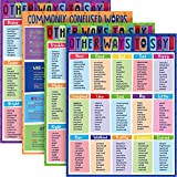 4 Pieces English Educational Posters Other Ways to Say Synonyms Poster Commonly Confused Words Grammar Learning Charts for Elementary Middle School Classroom Playroom Decoration, 17 x 22 Inch