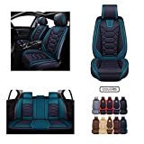 OASIS AUTO OS-004 Leather Car Seat Covers, Faux Leatherette Automotive Vehicle Cushion Cover for 5 Passenger Cars & SUV Universal Fit Set for Auto Interior Accessories (Front&Rear, Black&Blue)