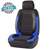 carpass Car-Grand Universal Faux Leather 1 Piece Front Sporty Sideless Car Seat Covers Cushion -100% Breathable Spacer Mesh,Non-Slip Silicon-Bead,Airbag Compatible,Easy Install (Black Blue)