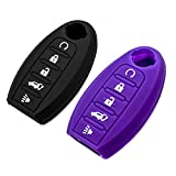 EYANBIS Silicone Key Fob Cover Fit for Nissan Armada Murano Rogue Maxima Altima Pathfinder Infiniti Q50 Q60 QX50 QX80 Smart 5 Buttons | Car Accessories | Remote Key Protection Case - Black & Purple