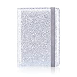 ACdream Passport Holder Cover, Leather Travel Wallet Case, RFID Blocking Document Organizer Protecrtor, with Slots for Credit Cards, Boarding Pass, for Women and Men, Silver Glitter