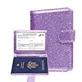 MCmolis Passport and Vaccine Card Holder Combo,RFID Blocking Leather Cover Case Travel Documents Organizer Protector With CDC Vaccination Card Slot and Magnetic Buckle-Glitter Purple