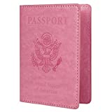 Passport and Vaccine Card Holder Combo, labato Passport Holder with Vaccine Card Slot PU Leather Passport Cover, Passport Wallet Case for Women Men (Pink)