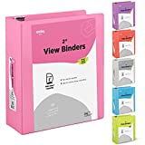 2 Inch 3 Ring Binder 2 Pink, Slant D-Ring 2 in Binder Clear View Cover with 2 Inside Pockets, Heavy Duty Colored School Supplies Office and Home Binders  by Enday