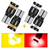 AUXITO 194 168 2825 W5W T10 LED Bulbs in Amber Yellow and Brilliant Red, Total 4 Bulbs