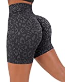 OMKAGI Women Butt Lifting Booty Shorts 5" Tie Dye Seamless High Waisted Workout Shorts(M,945-Navy Blue Leopard Print)