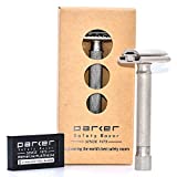 Parker Variant Adjustable Double Edge Safety Razor and 5 Parker Premium Blades - Adjust The Blade Exposure with A Turn of Dial for Milder or More Aggressive Shaves (Satin Chrome)