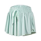 luogongzi 2 in 1 Flowy Spandex Shorts Women Gym Yoga Athletic Workout Running Biker Comfy Lounge Sweat Skirt Summer (S, Light Green)