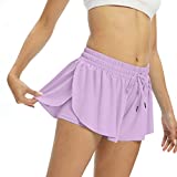 myflowygirl Womens Flowy Yoga Shorts for Women Gym Athletic Workout Running Hiking Clothes Trendy Spandex Comfy Lounge Sweat Skirt Summer (S, Lavender)