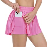 WTNING 2 in 1 Flowy Shorts Running Shorts for Women with Pocket Yoga Drawstring High Elastic Waisted Summer Casual Skirts Pink