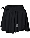 Wsirmet Women's 2-in-1 Double Layer Running Yoga Shorts Quick-Dry Drawstring Waist Flowy Hem Fitness Workout Athletic Shorts Black