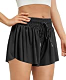 Ezymall Womens 2 in 1 Flowy Shorts Athletic Cute Lounge Comfy Sporty Shorts 2022 Trendy Clothes for Teen Girls Black