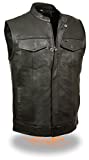 Mens Motorcycle Rider Son of Anarchy Club Leather Club Vest W/Zipper & GUNPOCKET(8XL) Black