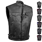 SOA Men's Leather Motorcycle Concealed Gun Pockets Biker Club Vest w/Armor L