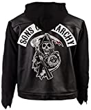 Fab Mart SOA Sons Of Anarchy Hooded Biker Club Leather Jacket | Men's Faux Motorcycle SOA TV Series Biker Leather Hooded Jacket (Leather, XL) (FBO)