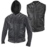 Xelement BXU1006 Men's 'Jax' Black Leather Motorcycle Hoodie Jacket with Convertible Vest - 2X-Large
